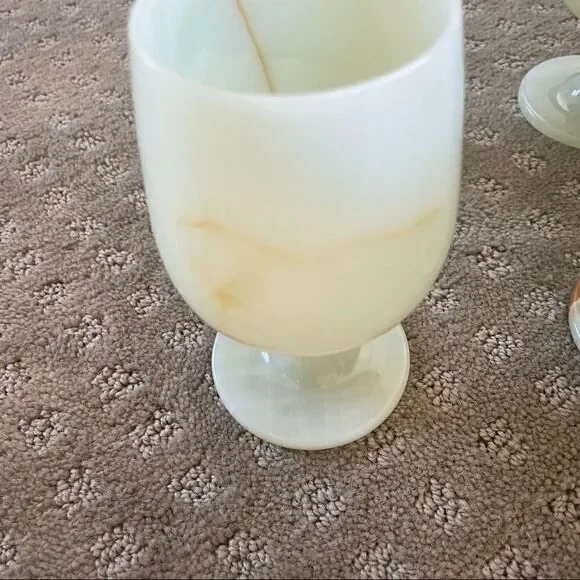 Set of 4 Vintage Green Opal Marble Wine Glasses Goblets - Picture 4 of 15